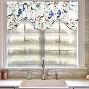 Vogol Blue Birds Valance Curtain Fits Windows Up To 52” Wide Adjustable Length